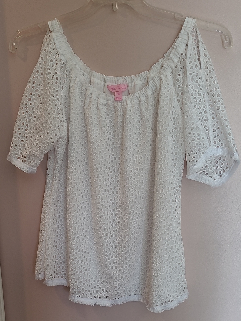 Lilly Pulitzer White Eyelet Tunic Top with Fringe Sleeves & Bottom> NWOT